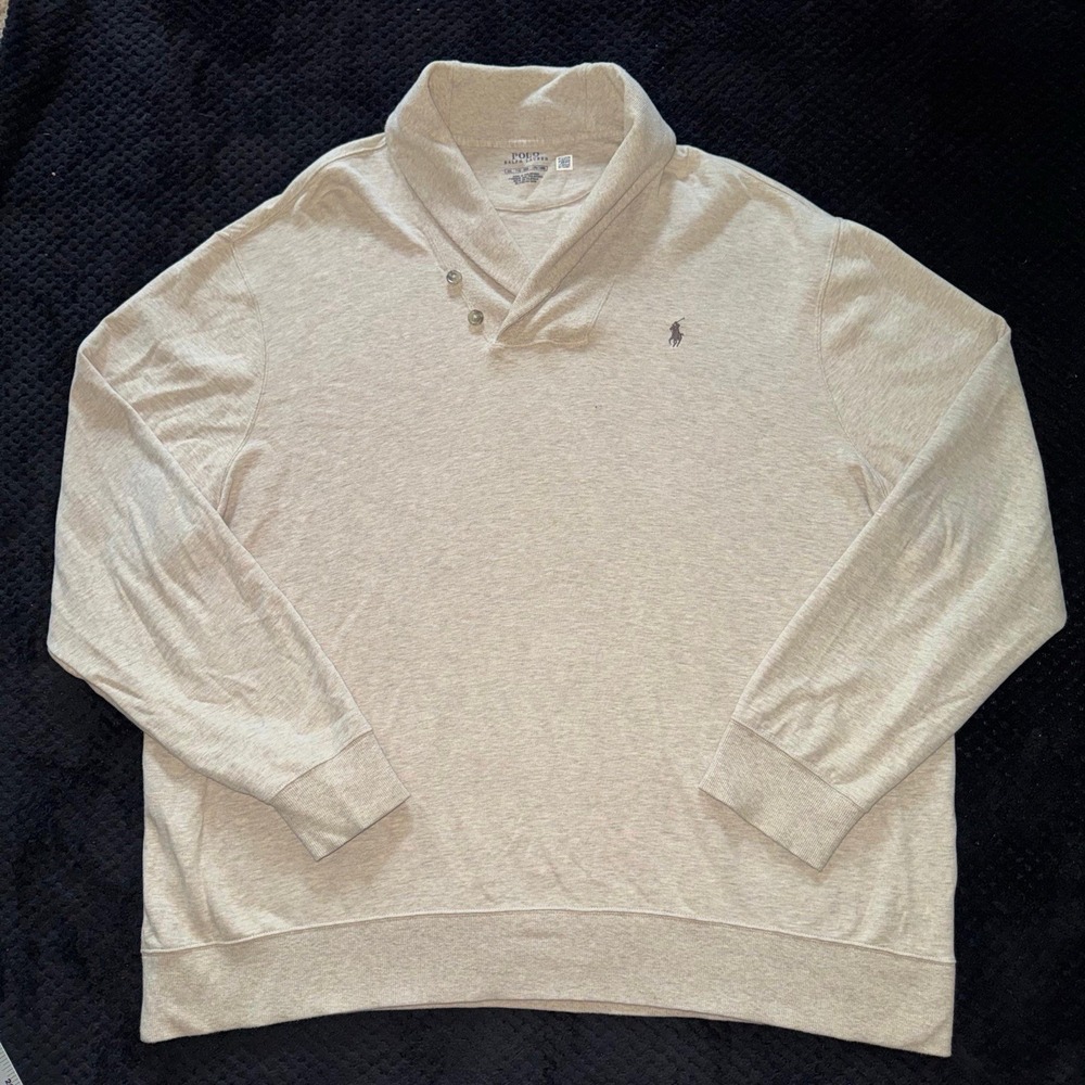 Polo Ralph Lauren Mens Pullover Sweater Shawl Collar Two‎ Button Beige Size 2XL